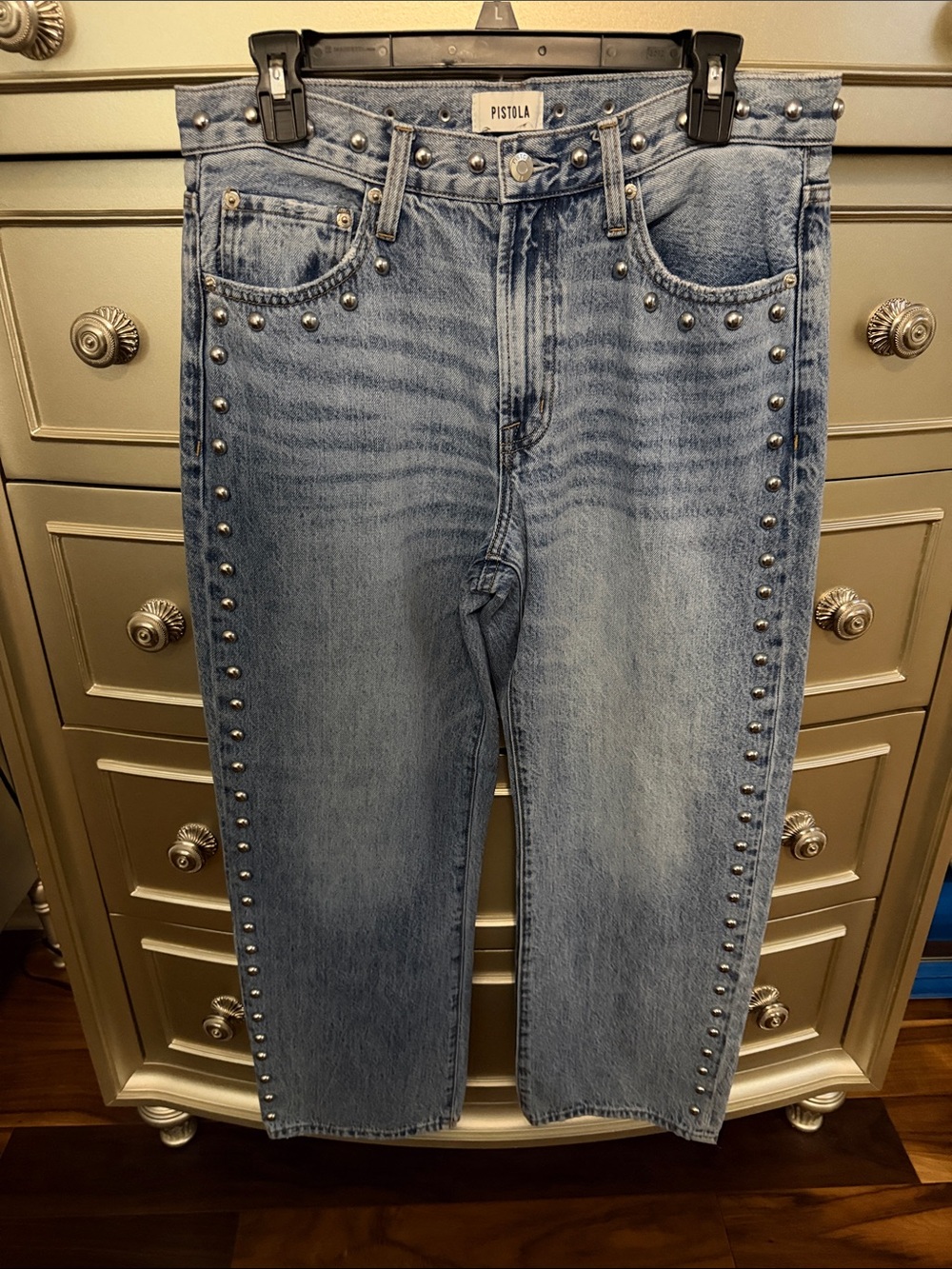 Pistola Women’s Light Blue Studded Straight Jeans